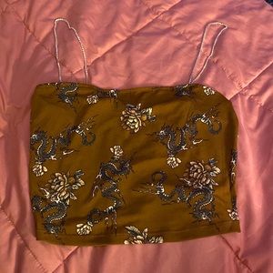 Brown Dragon print crop top
